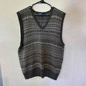 VTG Polo Ralph Lauren Sweater Gray Fair Isle Vest Silk Cashmere Cotton Mens XL
